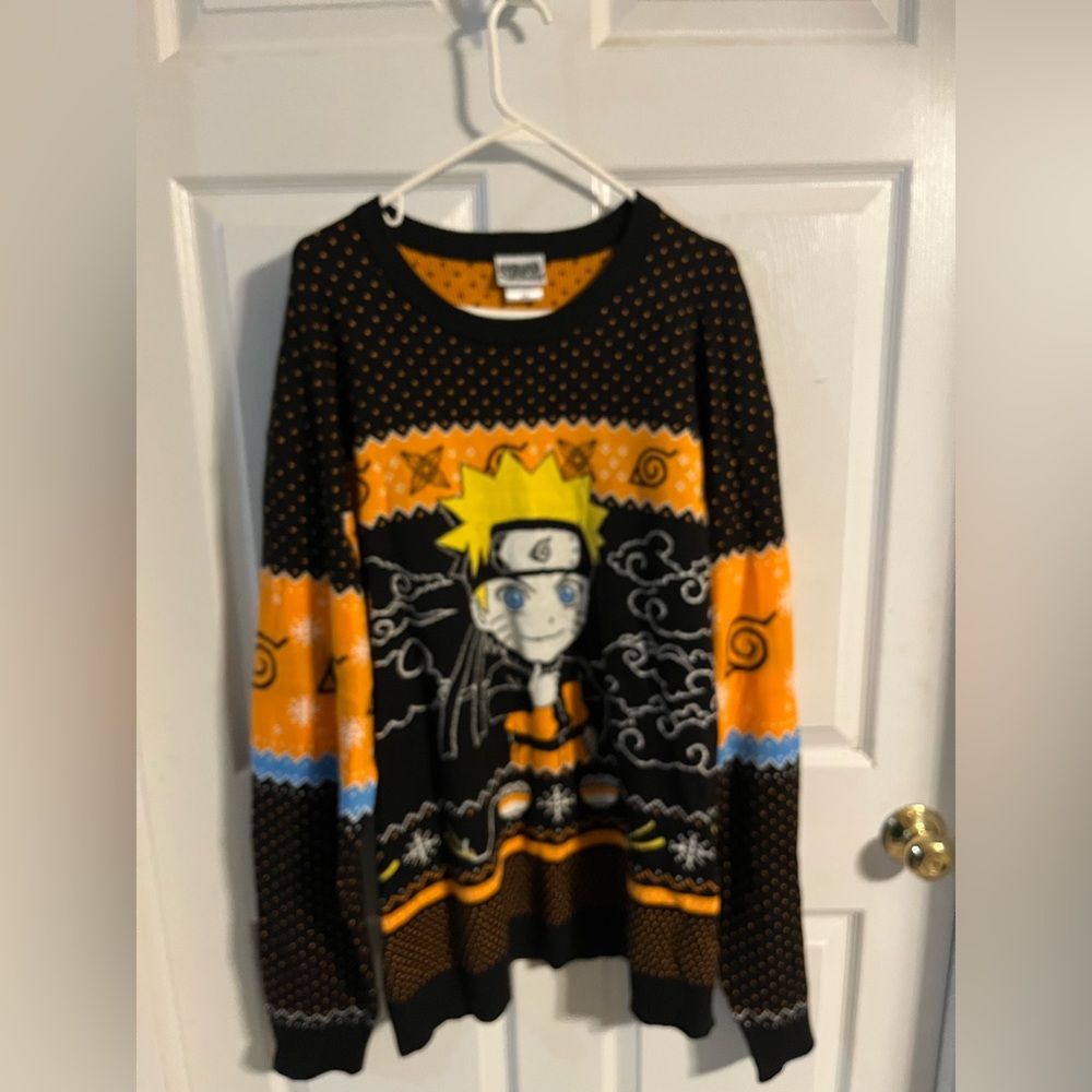 Naruto Themed Black and Orange Crewneck Sweater